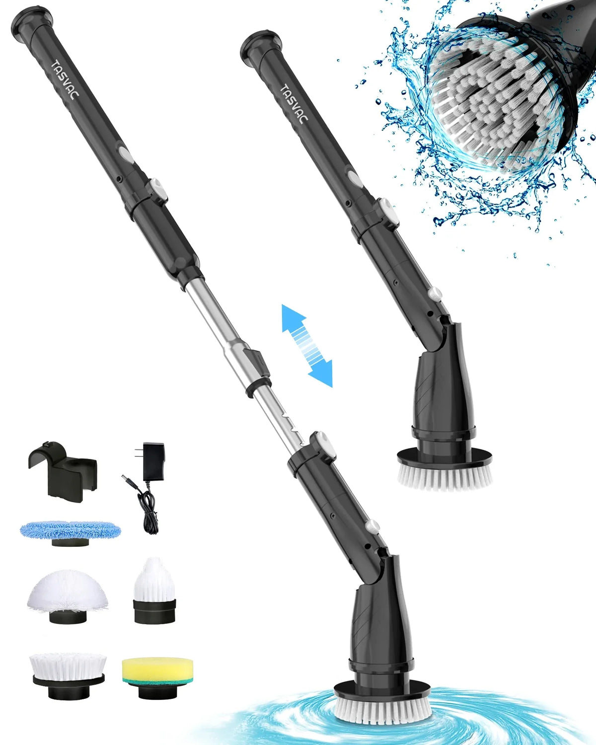 450RPM Electric Spin Scrubber shower cleaning brush by S And B Enterprise with 5 brush heads and adjustable extension