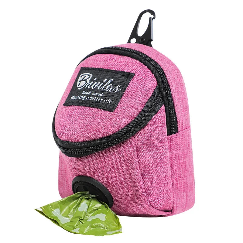 Pink portable dog training treat bag with waist pouch and built-in poop bag dispenser