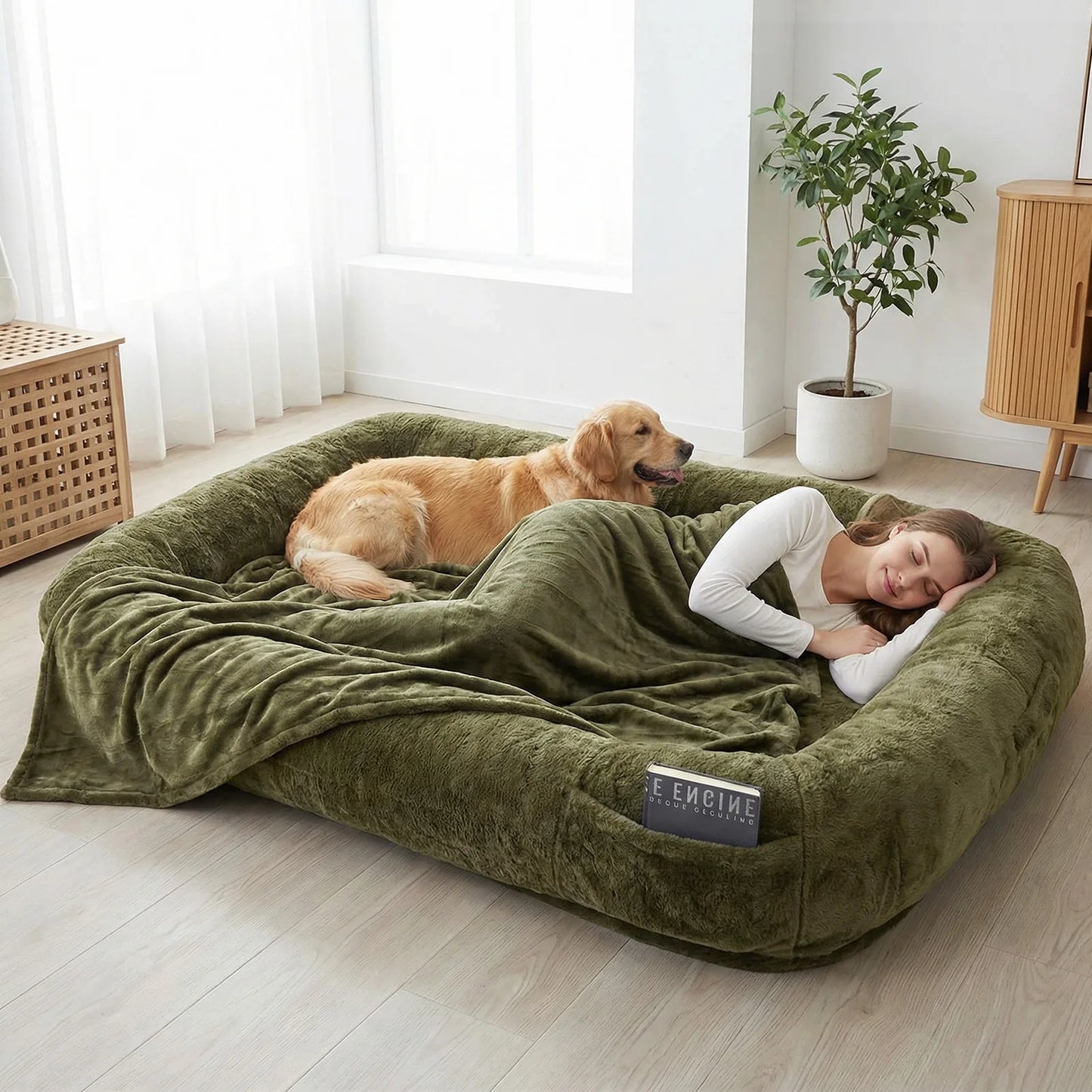 Plush Faux Fur Dog Bed With Blanket For Sleeping Comfort