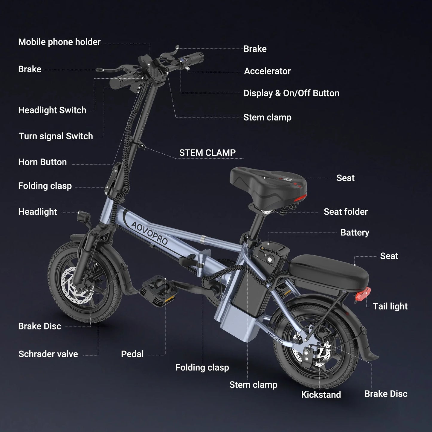 AOVOPRO EB60 Foldable Electric Bike Two Seats 500W 48V