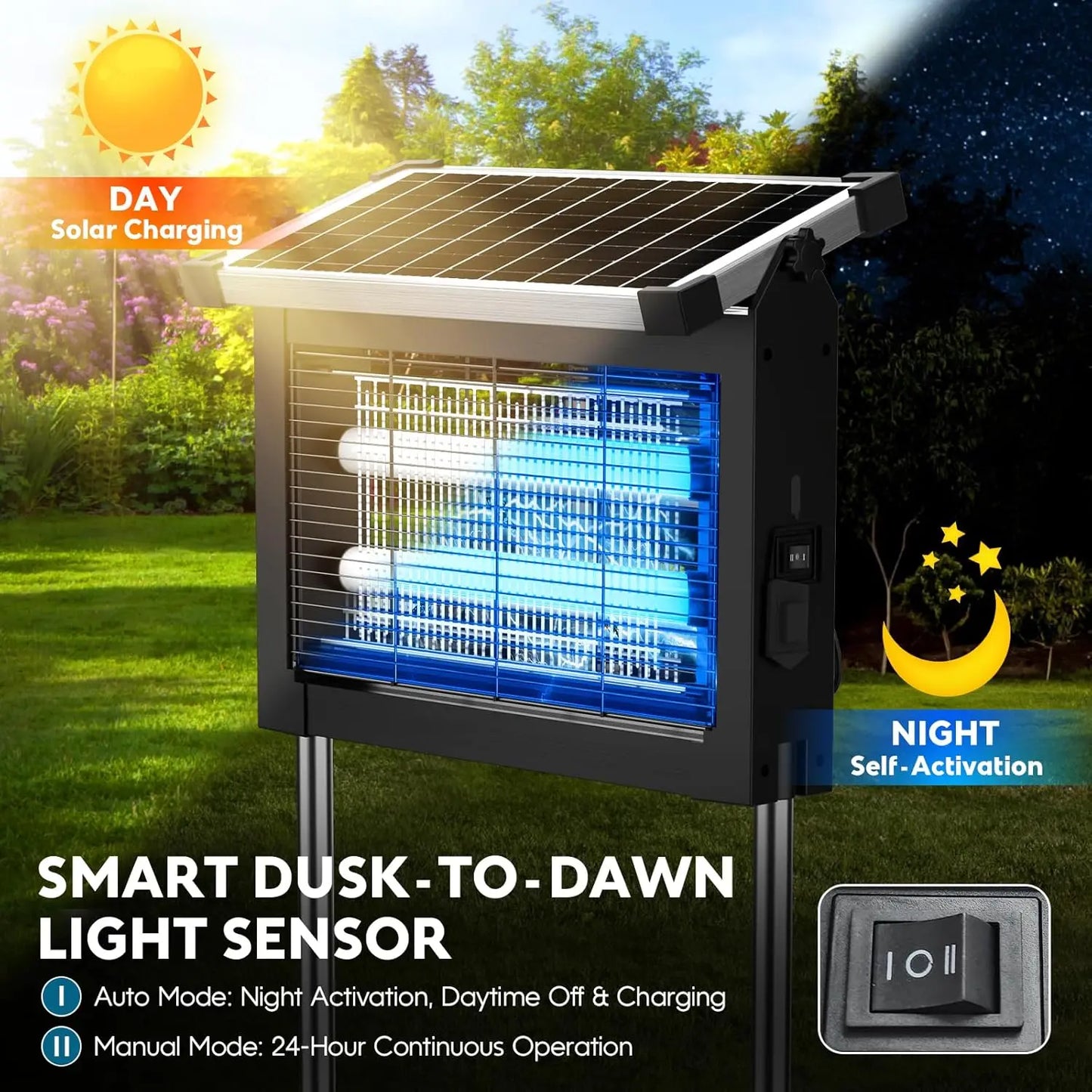 Solar Outdoor Mosquito Zapper 4500V Panel Sensor Waterproof by S And B Enterprise