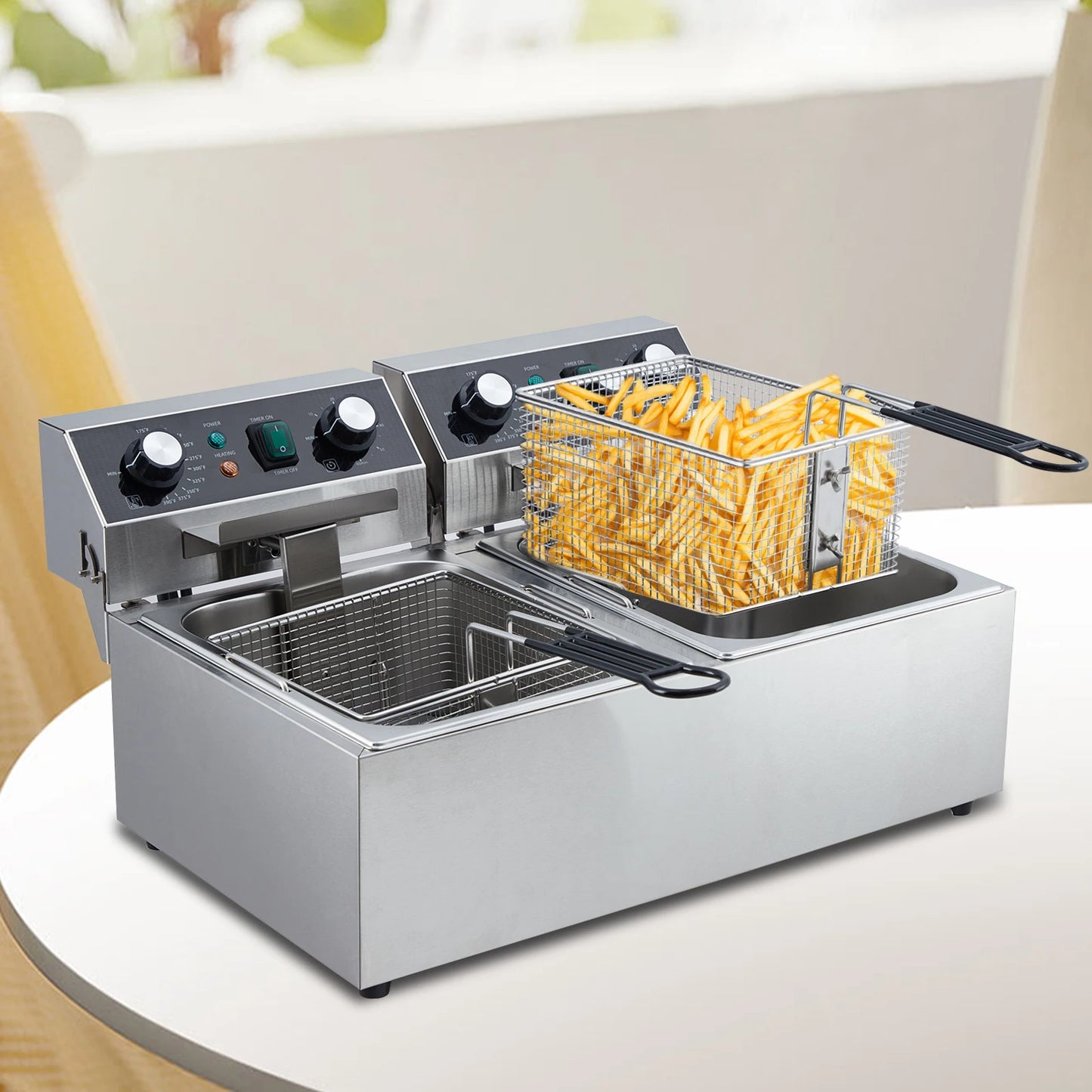 Adoolla Commercial Electric Dual Tank Countertop Stainless Fryer