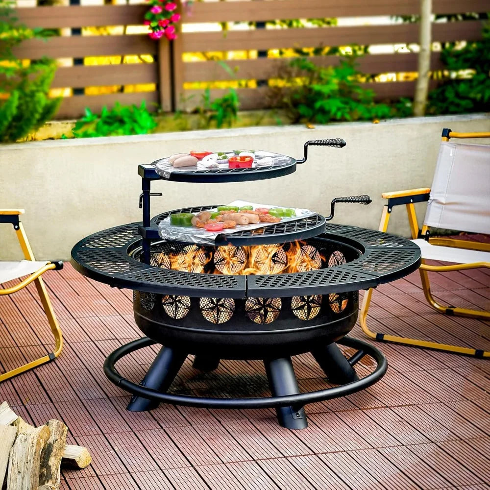 Verdeluxe Outdoor Wood-Burning BBQ Fire Pit With Dual Grills