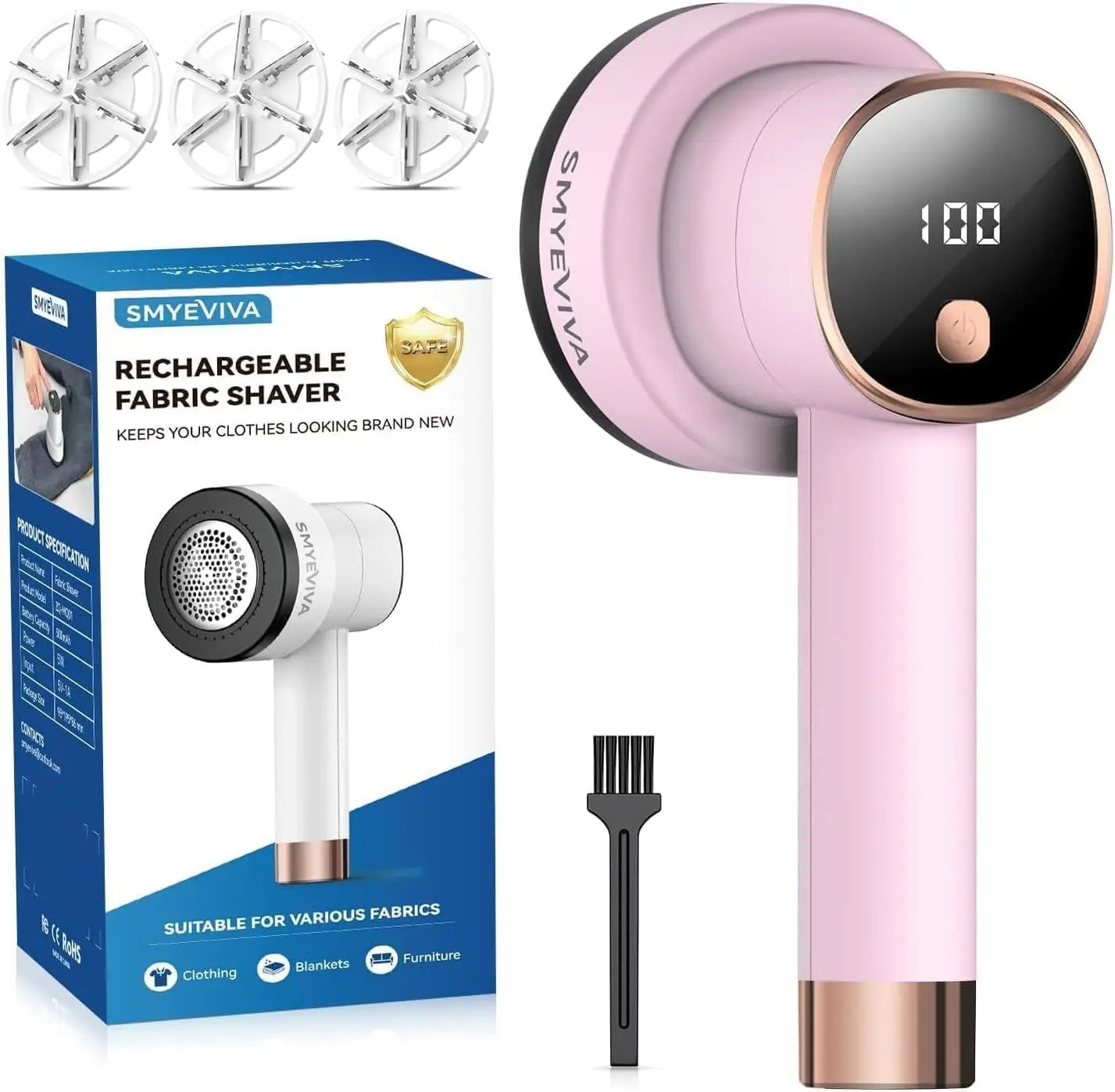 Rechargeable Fabric Shaver: 6-Blade, 3 Speeds, LED Display, Portable Lint Remover for Clothes, Sweaters, Furniture by S And B Enterprise