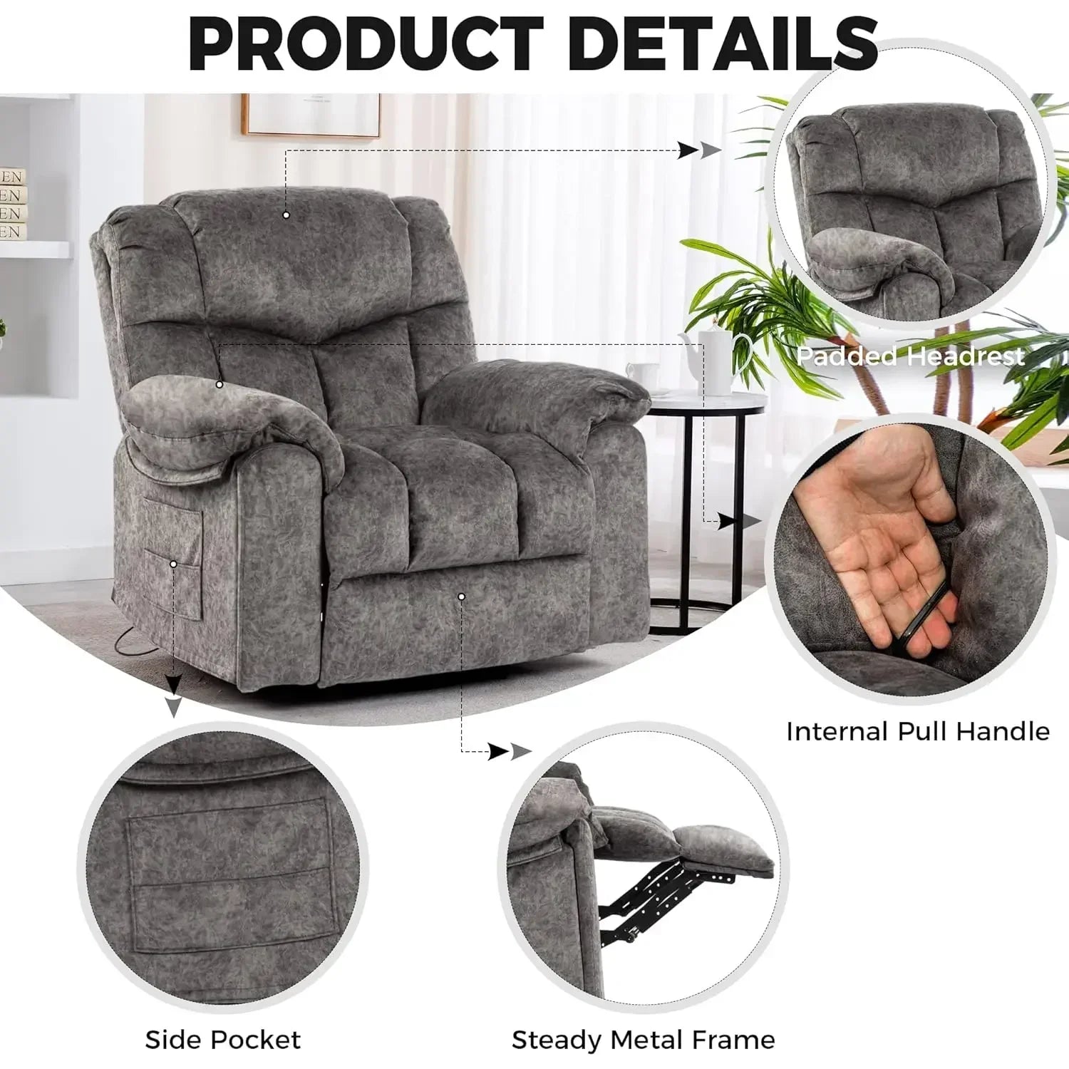 Recliner Chair with Swivel Glider Base for Living Room, Overstuffed Rocker Recliner with Foldable Armrest & Hidden, Customized by S And B Enterprise