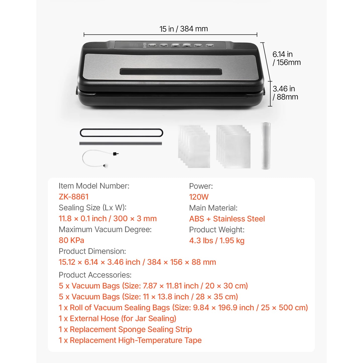 SucceBuy 80Kpa 120W Electric Vacuum Sealer Machine 7in1 Dry/Wet Food Sealer with Built-in Cutter Knife for Kitchen Food Storage