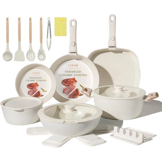 Ceramic 23-Piece Detachable-Handle Cookware Set Nonstick Induction Safe by S And B Enterprise