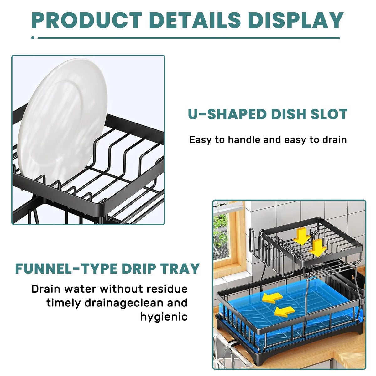 S And B Enterprise large 2-tier dish drying rack, black metal countertop unit