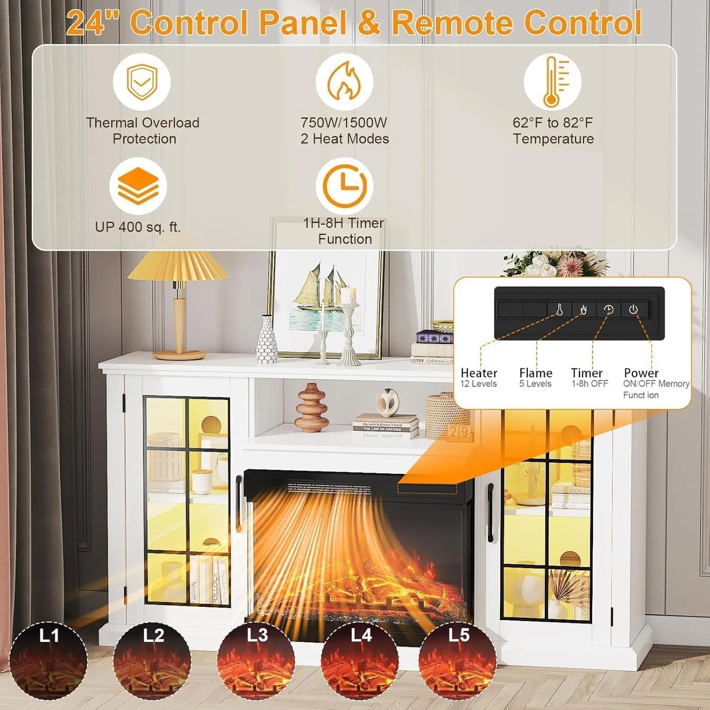 Adoolla Farmhouse Electric Fireplace TV Stand With Storage