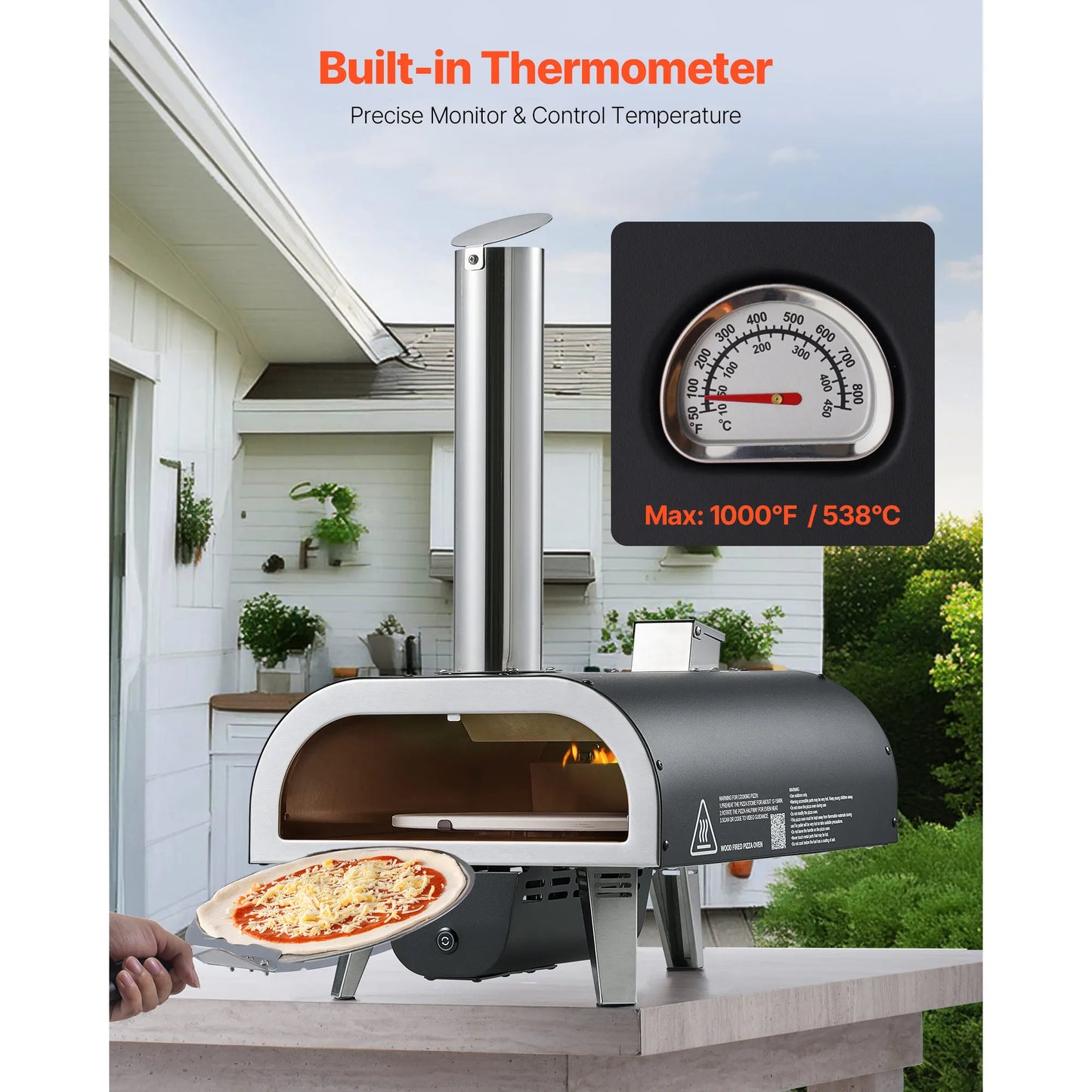 VEVOR Outdoor Pizza Oven Wood Fired With Thermometer Electric Rotation by S And B Enterprise