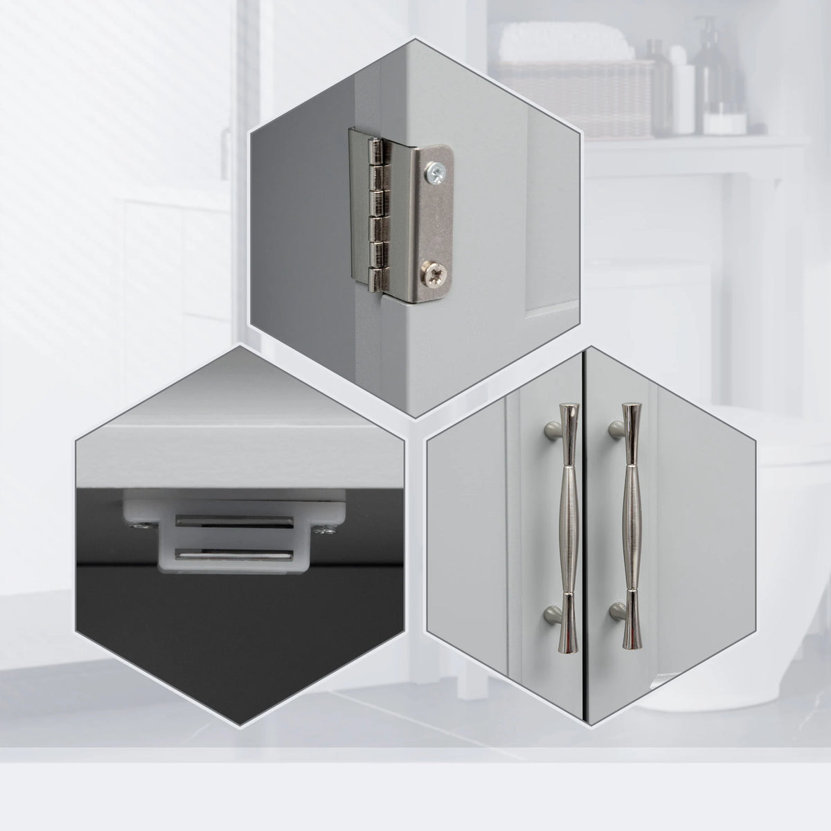 Kleankin grey over-the-toilet storage cabinet with double doors and open shelf