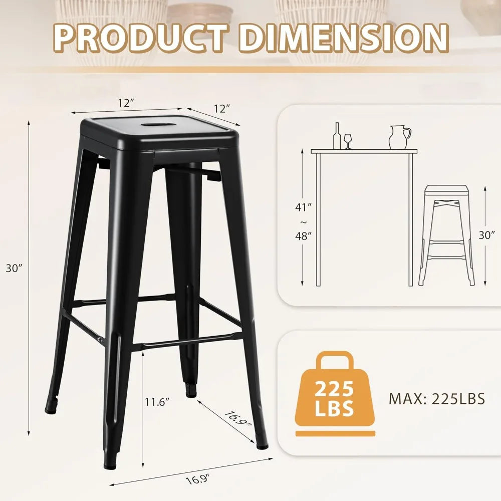 MOYU Metal Bar Stools Set of 4 Backless Industrial Stackable