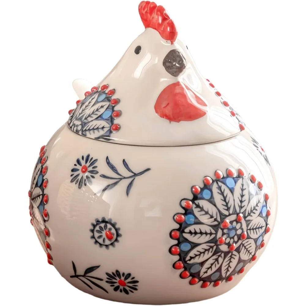 Porcelain Salt Cellar With Lid And Spoon Floral Chicken Design by S And B Enterprise