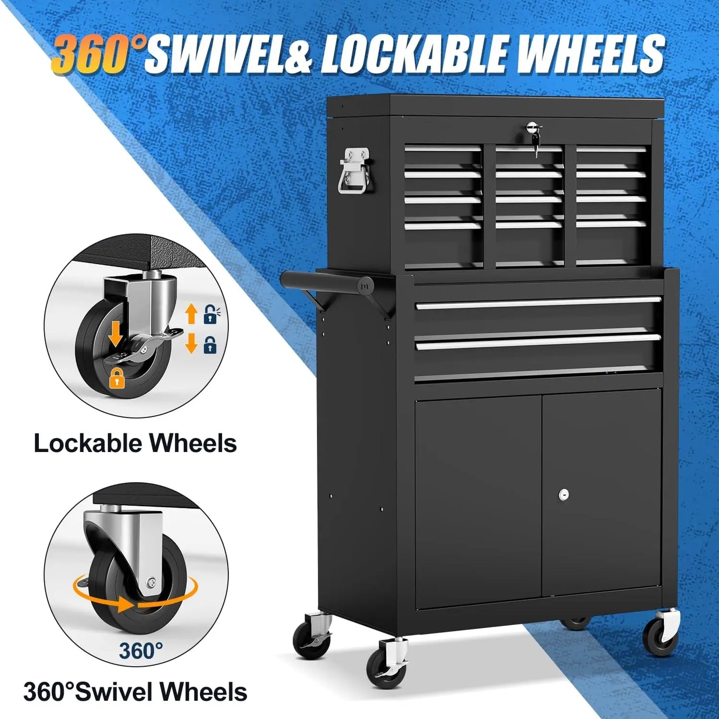 10-Drawer Rolling Tool Chest With Detachable Top Cabinet