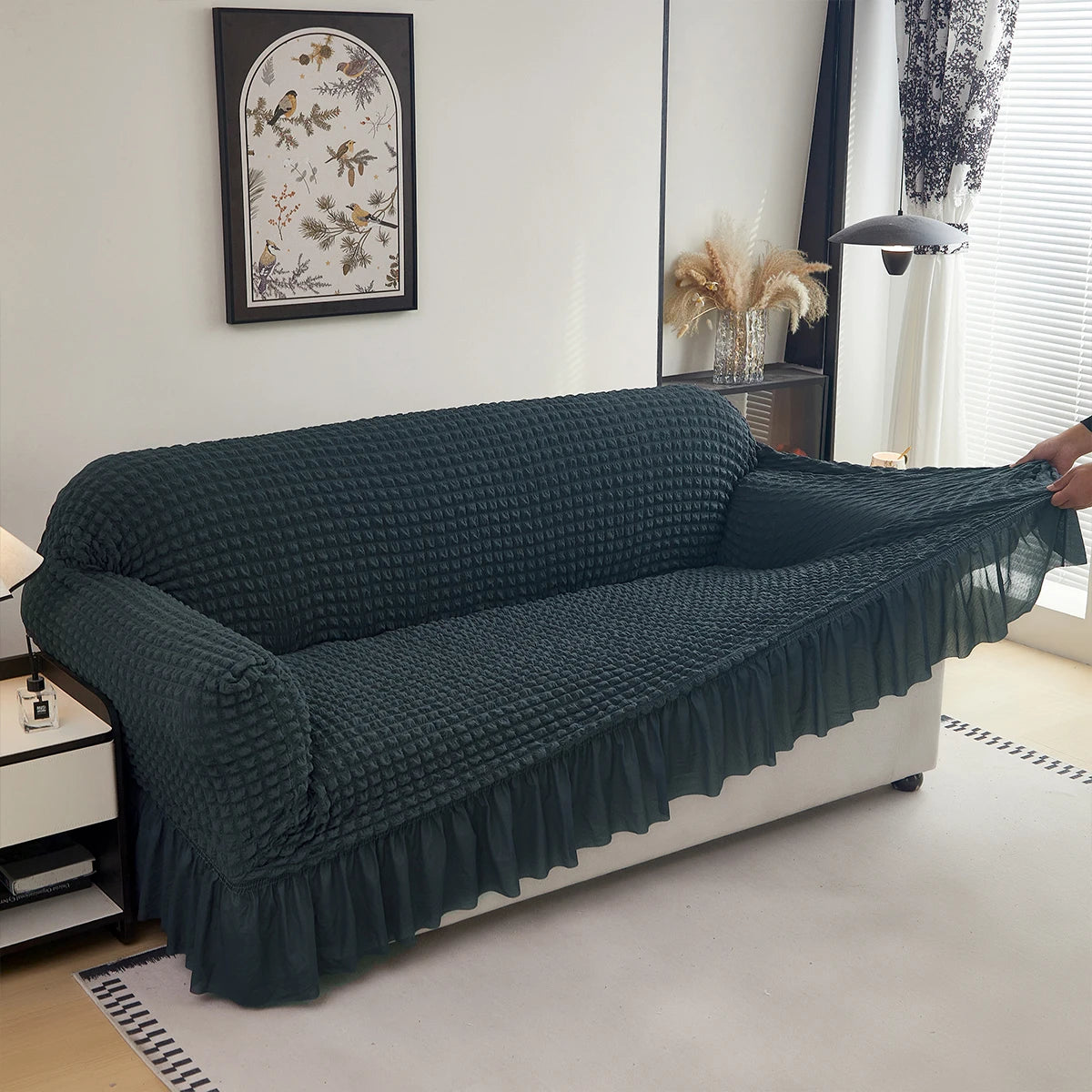 NONECN Seersucker Sofa Cover Stretch Slipcover Anti Dirt Living Room