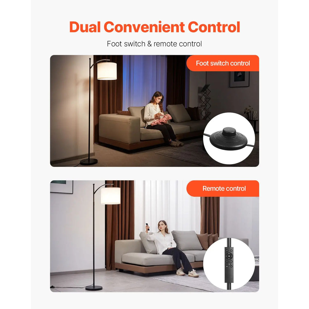 Dimmable floor lamp by S And B Enterprise with remote and foot switch, modern standing lamp with LED bulb and shade