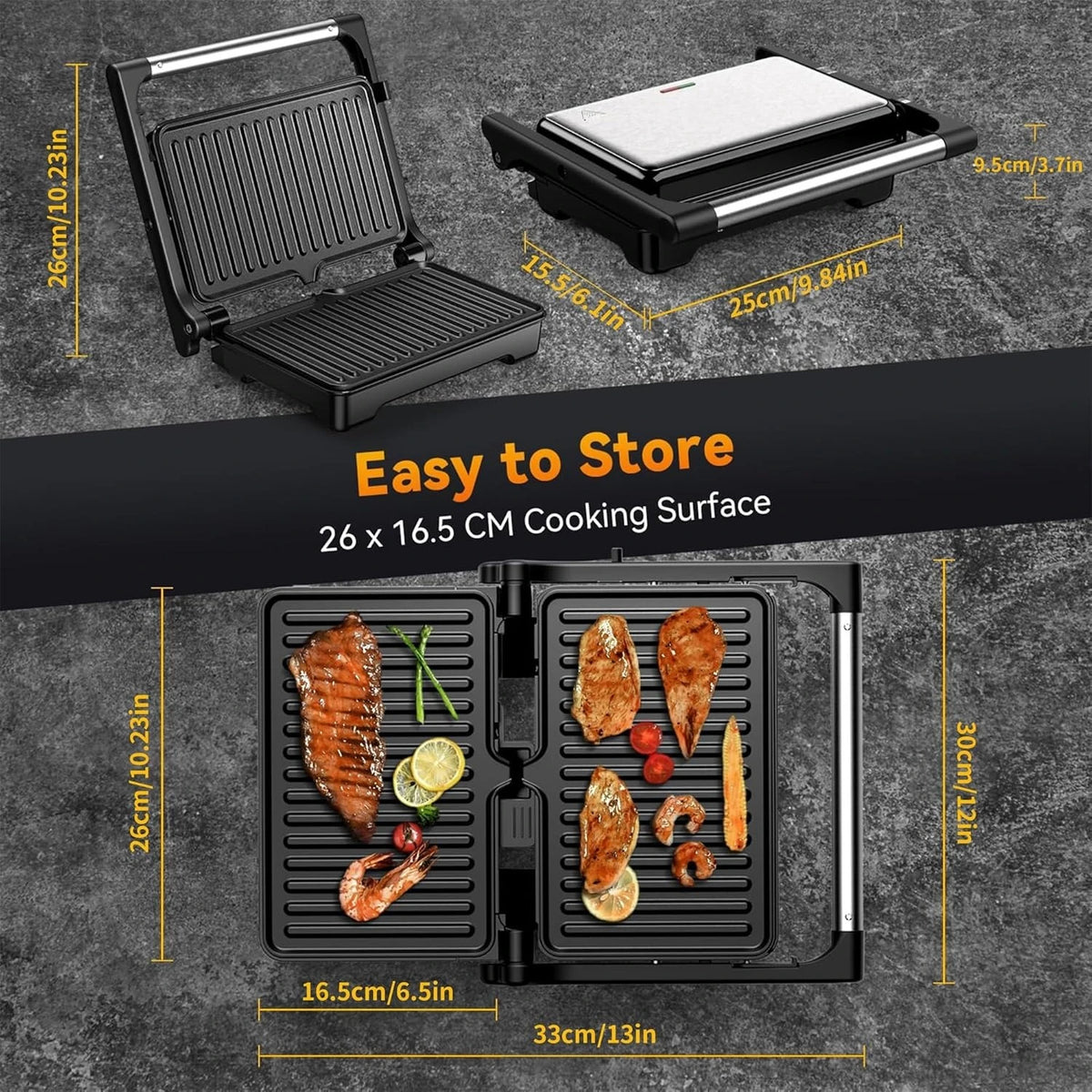 Panini Grill Press, 1200 W Sandwich Maker, Fits 2 Slices of Bread, 180-Degree Opening, Easy to Clean,Versatile Use