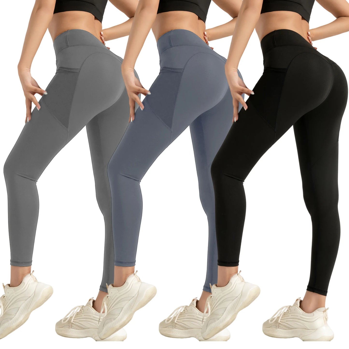 3 Pack Women Leggings With Pockets High Waist Yoga Pants For Gym Running