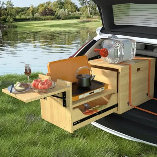 Folding Camping Table With Storage Drawer For SUV Camp Kitchen