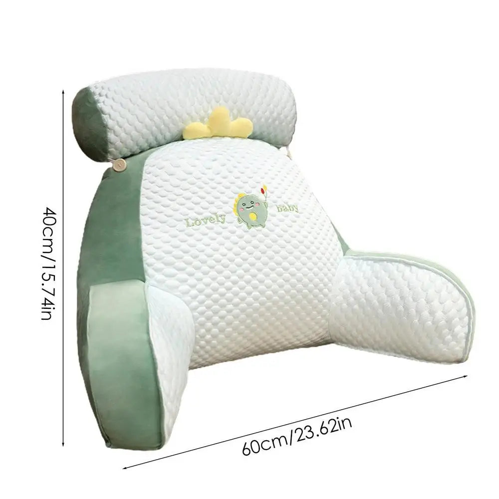 S And B Enterprise backrest pillow with arms; white quilted cover, green sides, yellow flower accent, 40x60 cm.