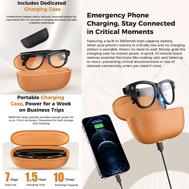2026 New 32G Memory 800W 4K Camera Smart Glasses Men Photos&Videos 3600mAh Power Bank 120+Languages Translation AI Glasses Women by S And B Enterprise