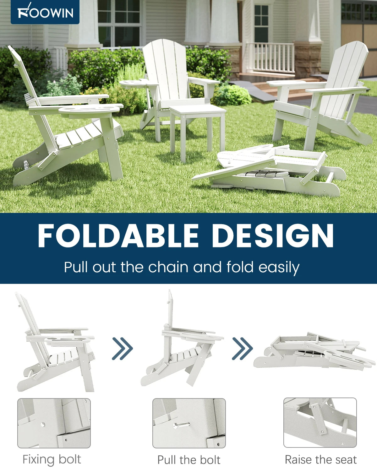 FOOWIN Folding Adirondack Chair With Cup Holder Outdoor by S And B Enterprise