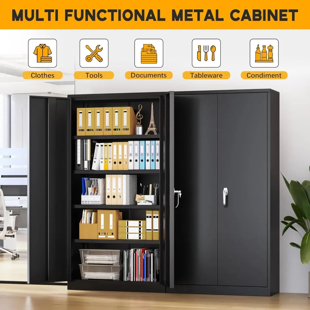 Metal Storage Cabinet With Locking Doors And Adjustable Shelves