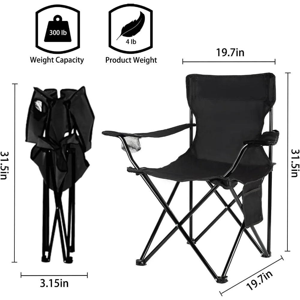Lightweight folding camping chair, black, S And B Enterprise, 300 lb capacity