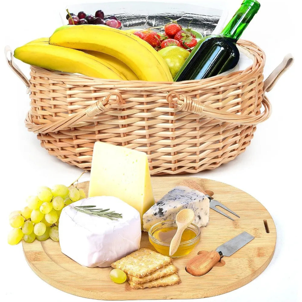 NBVCX Wicker Picnic Basket Set With Charcuterie Boards For Two by S And B Enterprise