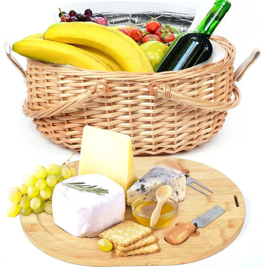 NBVCX Wicker Picnic Basket Set With Charcuterie Boards For Two by S And B Enterprise
