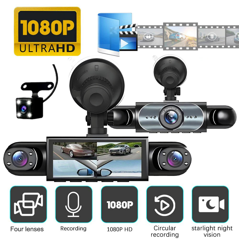 4 Channel Dash Cam 360° 1080P Car Video Recorder Black Box with Night Vision Parking Monitor G-Sensor Loop Recording Auto Parts by S And B Enterprise