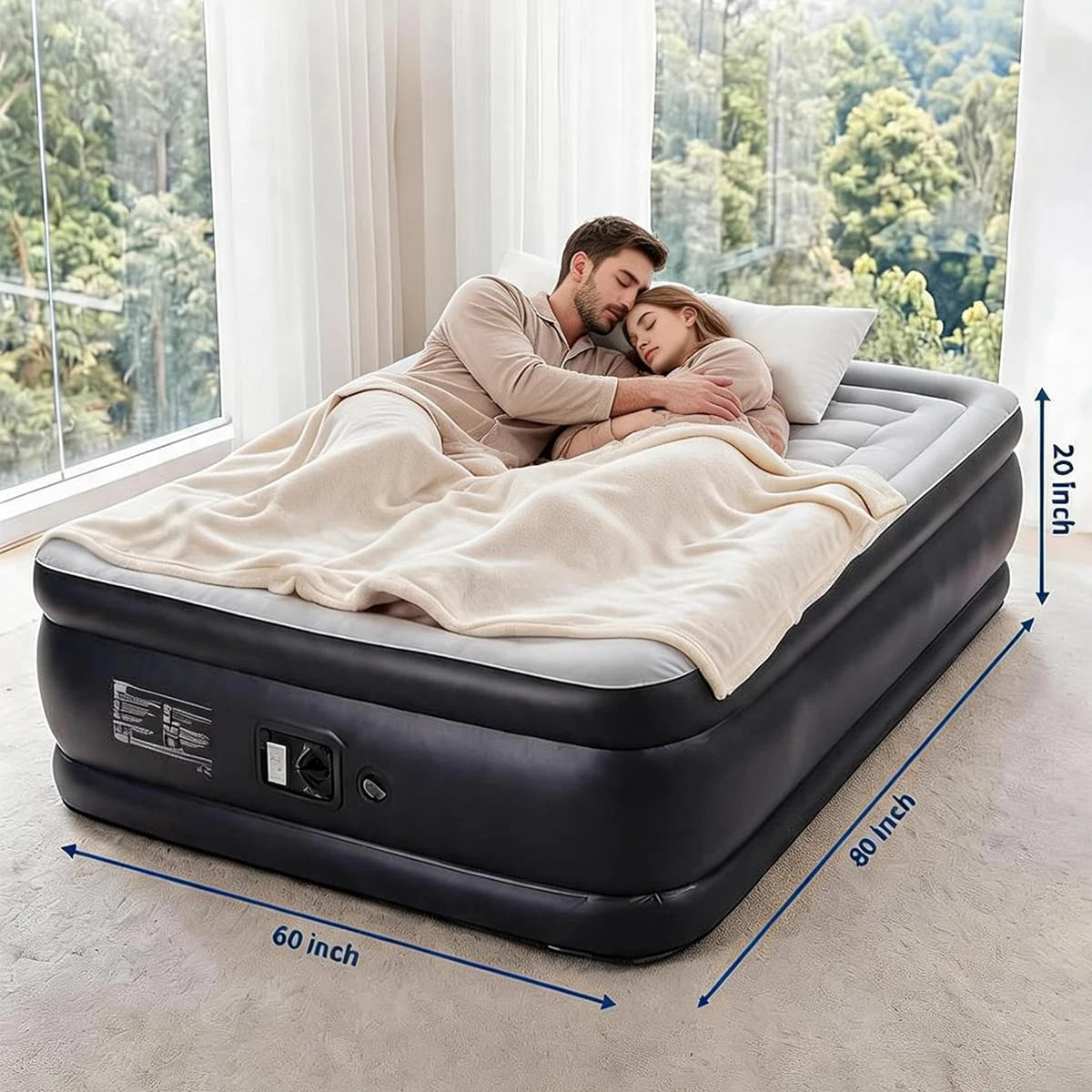 S And B Enterprise 20in raised air mattress with built-in pump for guests, black PVC with vertical coil support