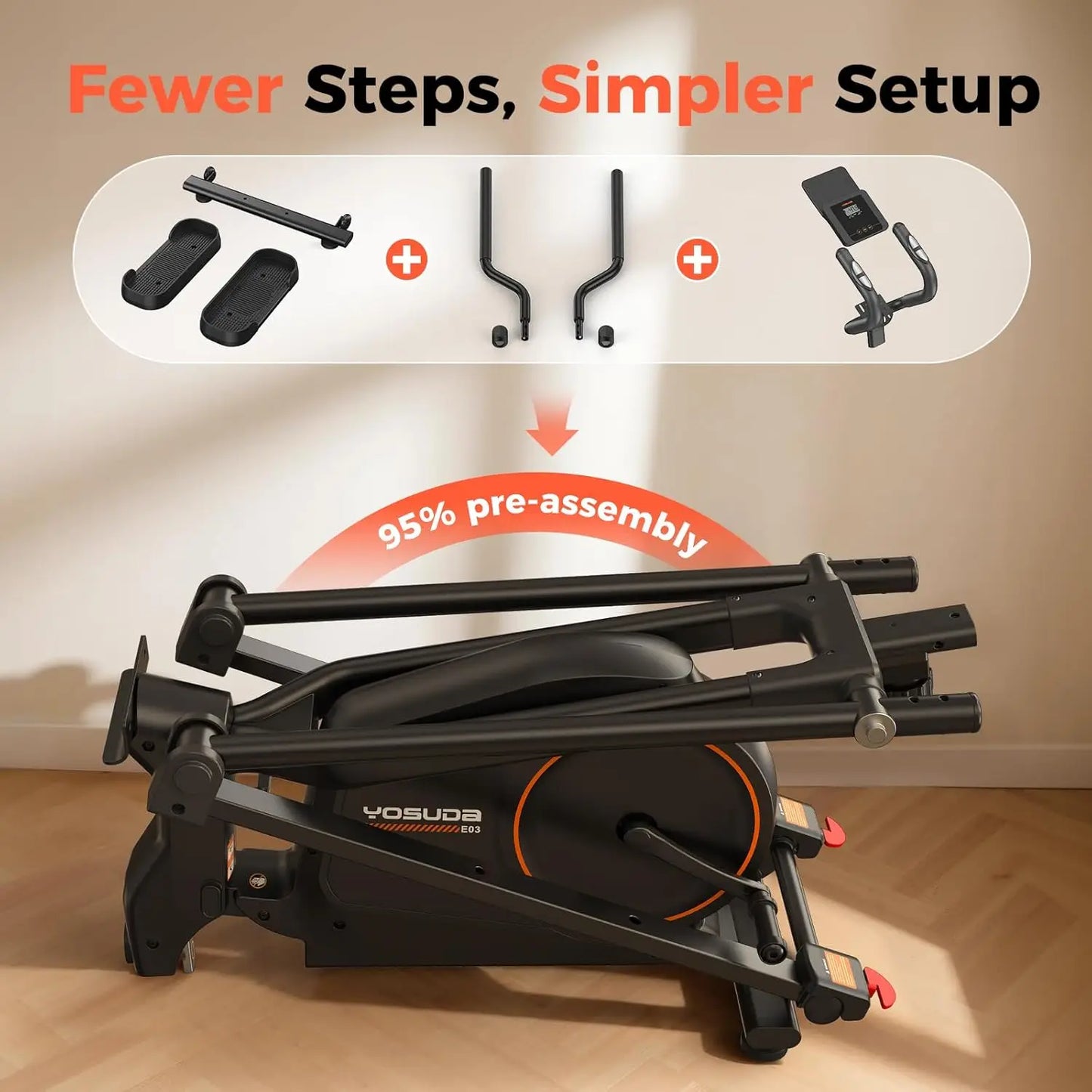 YOSUDA Foldable Elliptical Exercise Machine for Home, 15 Inch Stride Compact Folding Elliptical Trainer, Only 2 Sq.Ft Foldable Design for Small Spaces, Elliptical Cross Trainer with 16 Levels Magnetic Resistance by S And B Enterprise