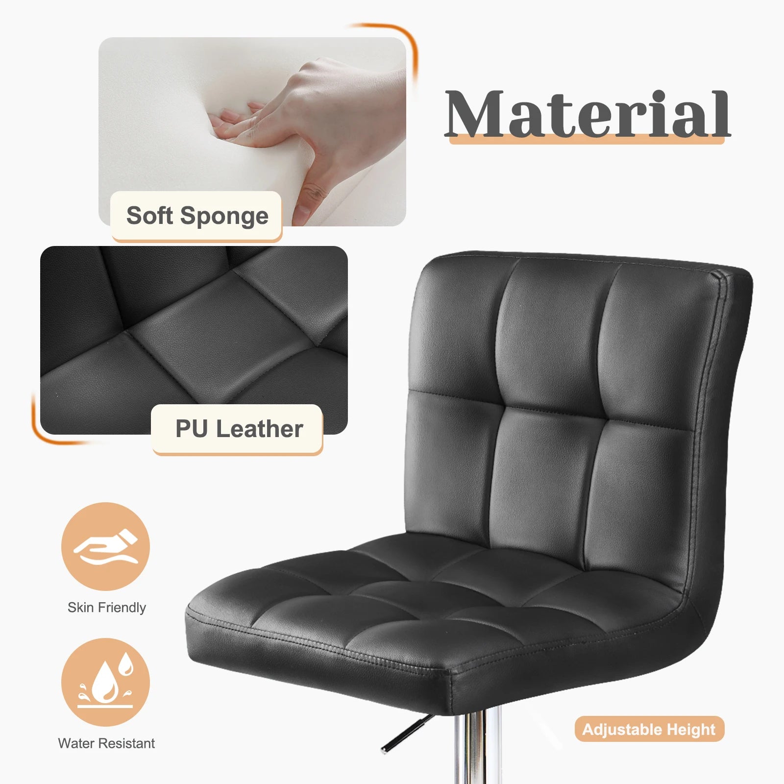 JHK PU Leather Bar Stools Set Of 2 Upholstered Counter Height by S And B Enterprise