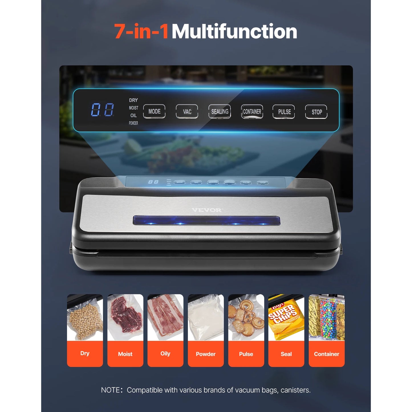 SucceBuy 80Kpa 120W Electric Vacuum Sealer Machine 7in1 Dry/Wet Food Sealer with Built-in Cutter Knife for Kitchen Food Storage