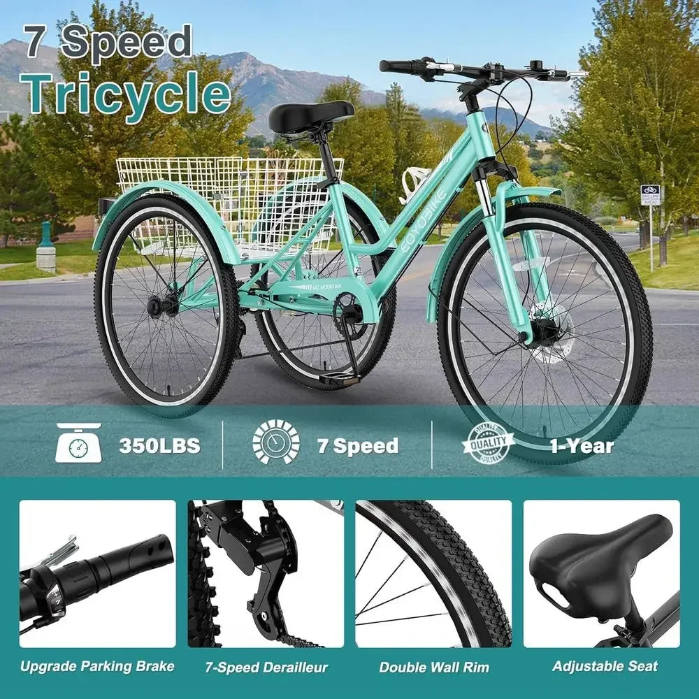 7-Speed Adult Mountain Trike With Front Disc Brake And Suspension by S And B Enterprise