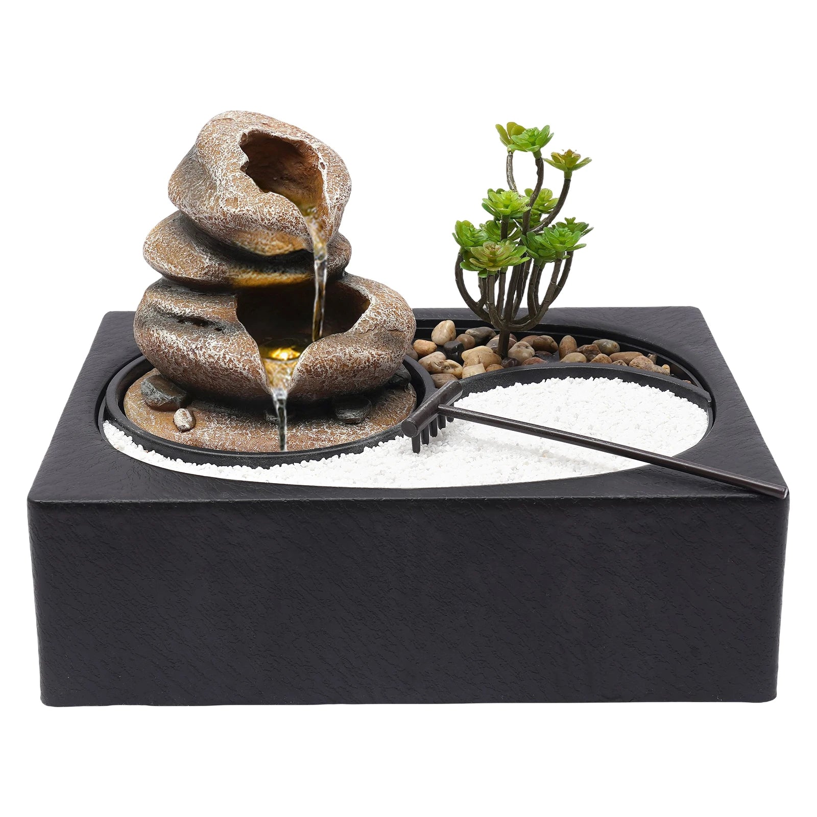 Bymaocar Tabletop Resin Rock Water Fountain With LED Light Indoor Decor by S And B Enterprise