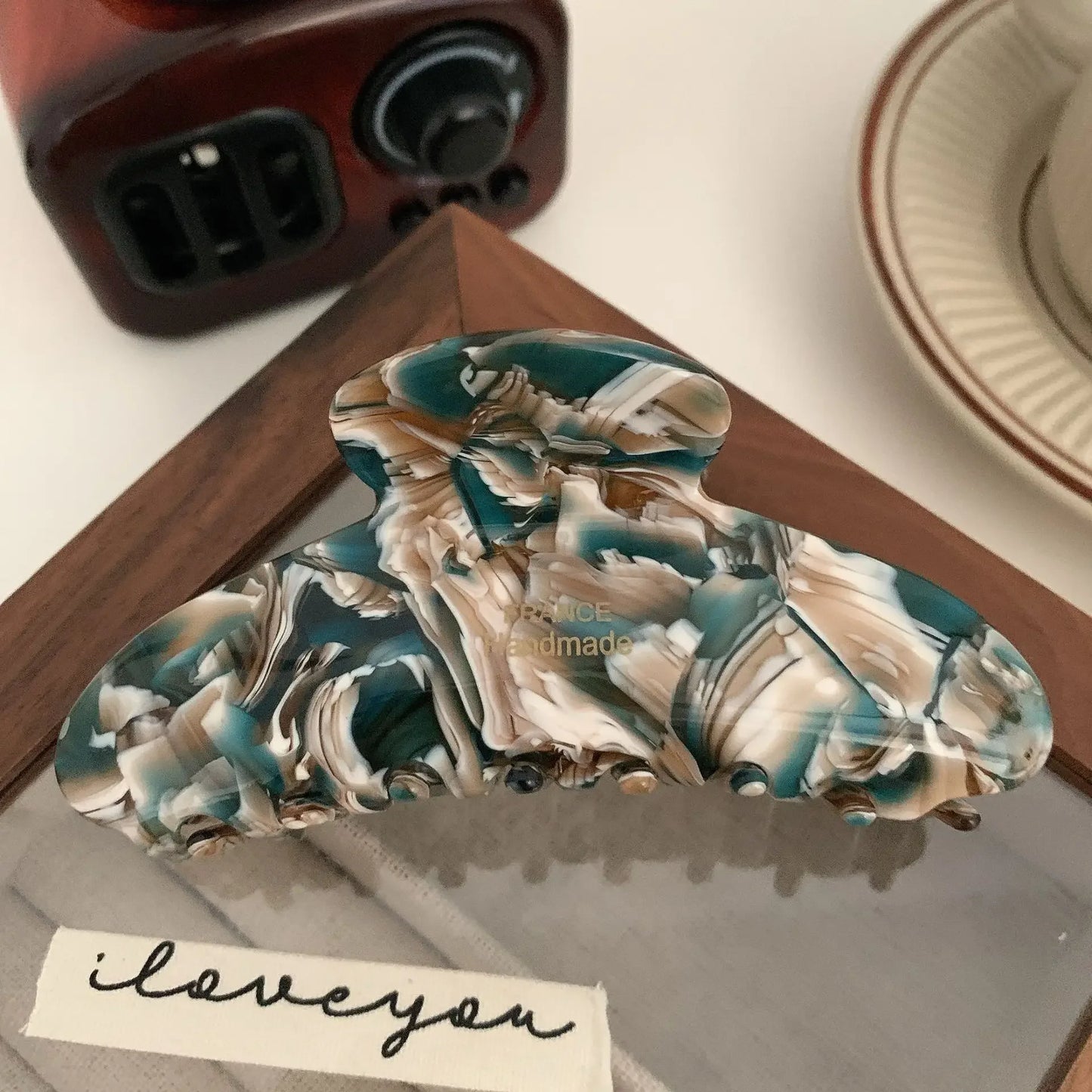 French Floral Hair Claw Temperament Caramel Shark Hair Clip Claw Large Polka Dot Grab Hair Accessory for Women by S And B Enterprise