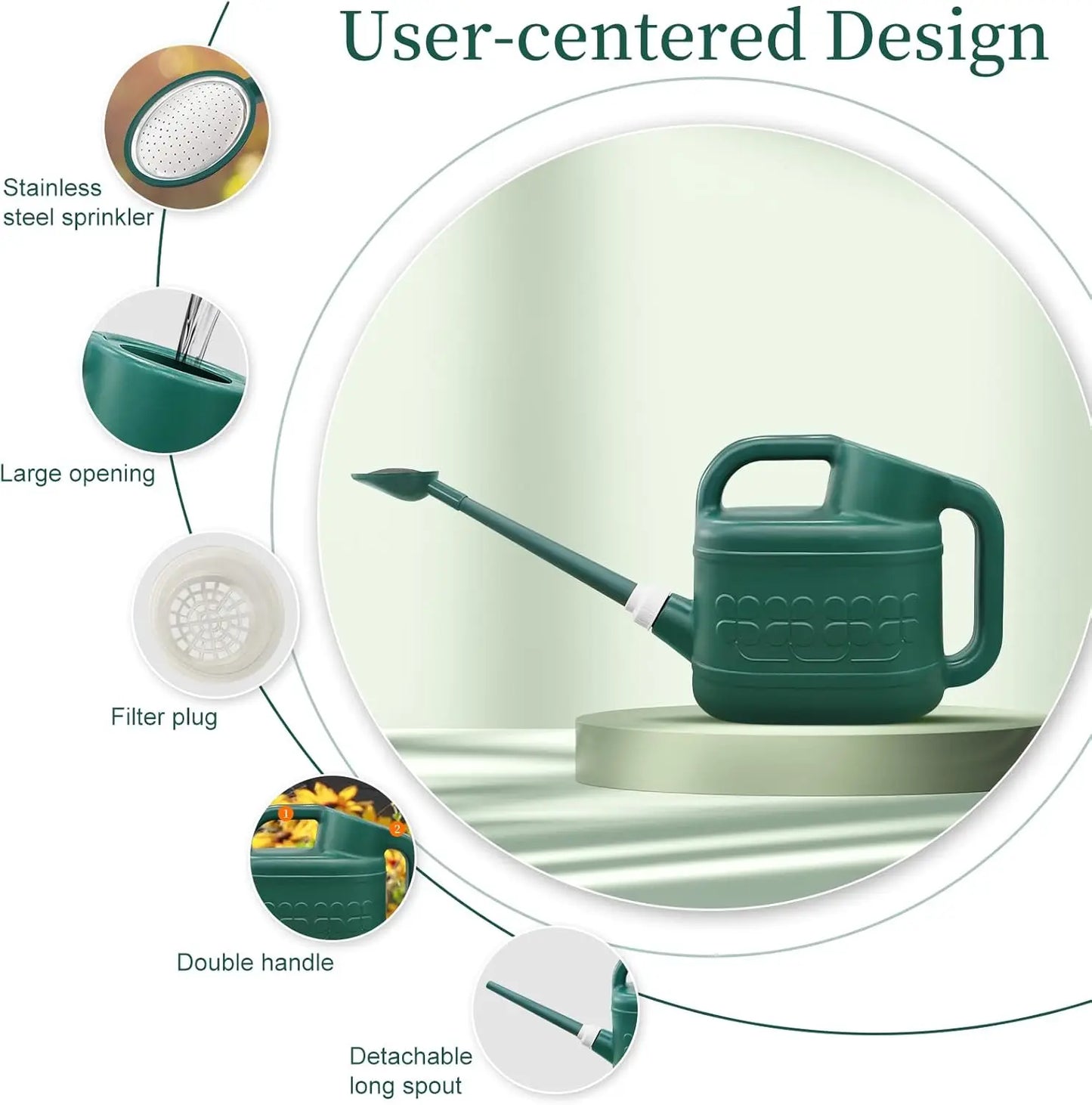 None Garden Watering Can With Removable Spout And Sprinkler Head