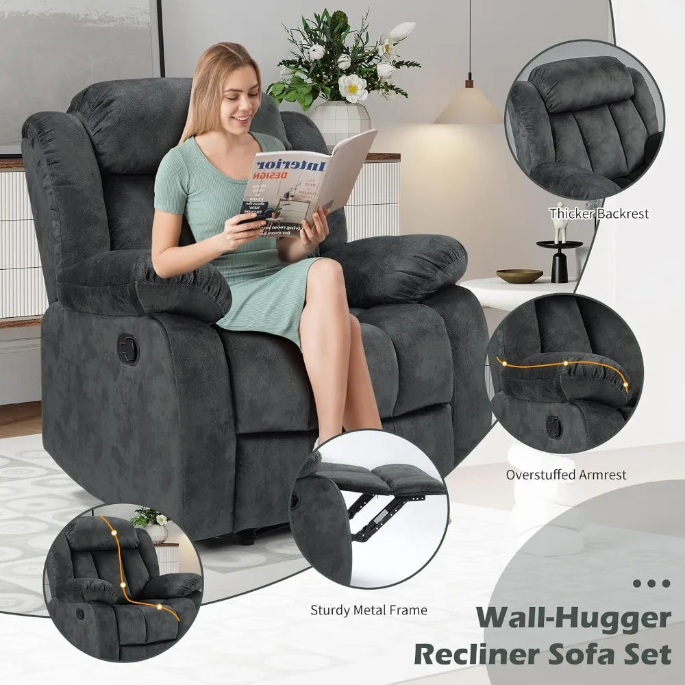 Manual Recliner Chair with Padded Armrests and Overstuffed Back by S And B Enterprise