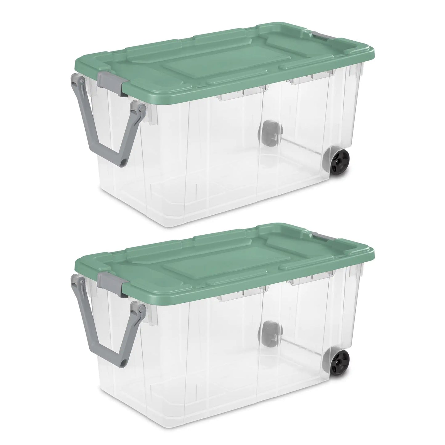 Sterilite 40-gallon wheeled storage bin with handle, green lid, clear plastic; pack of 2 by S And B Enterprise
