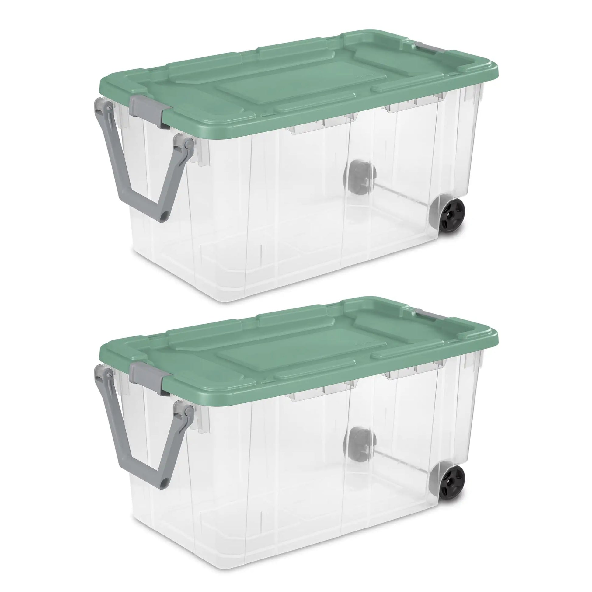 Sterilite 40-gallon wheeled storage bin with handle, green lid, clear plastic; pack of 2 by S And B Enterprise