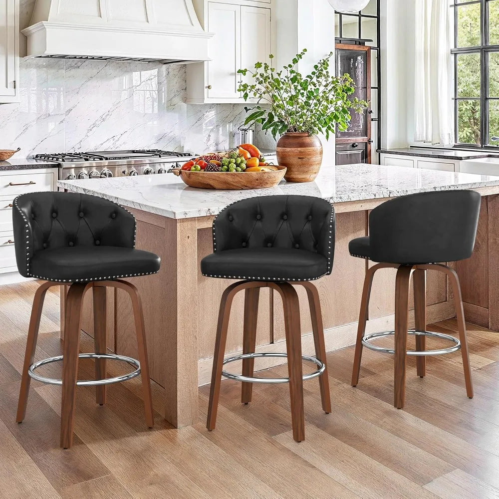 Wood Swivel Bar Stools Set With Faux Leather Upholstery by S And B Enterprise