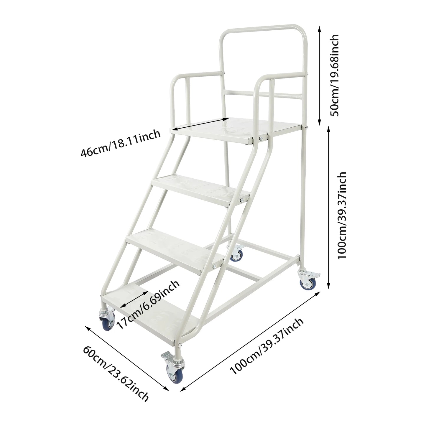 Heavy-Duty 4-Step Stair, High Load-Bearing Warehouse Ladder, Anti-Slip Mobile Step Ladder with Brake Wheel, Cold-Rolled Steel Elevation Platform with Guardrail for Warehouse Supermarket Home by S And B Enterprise