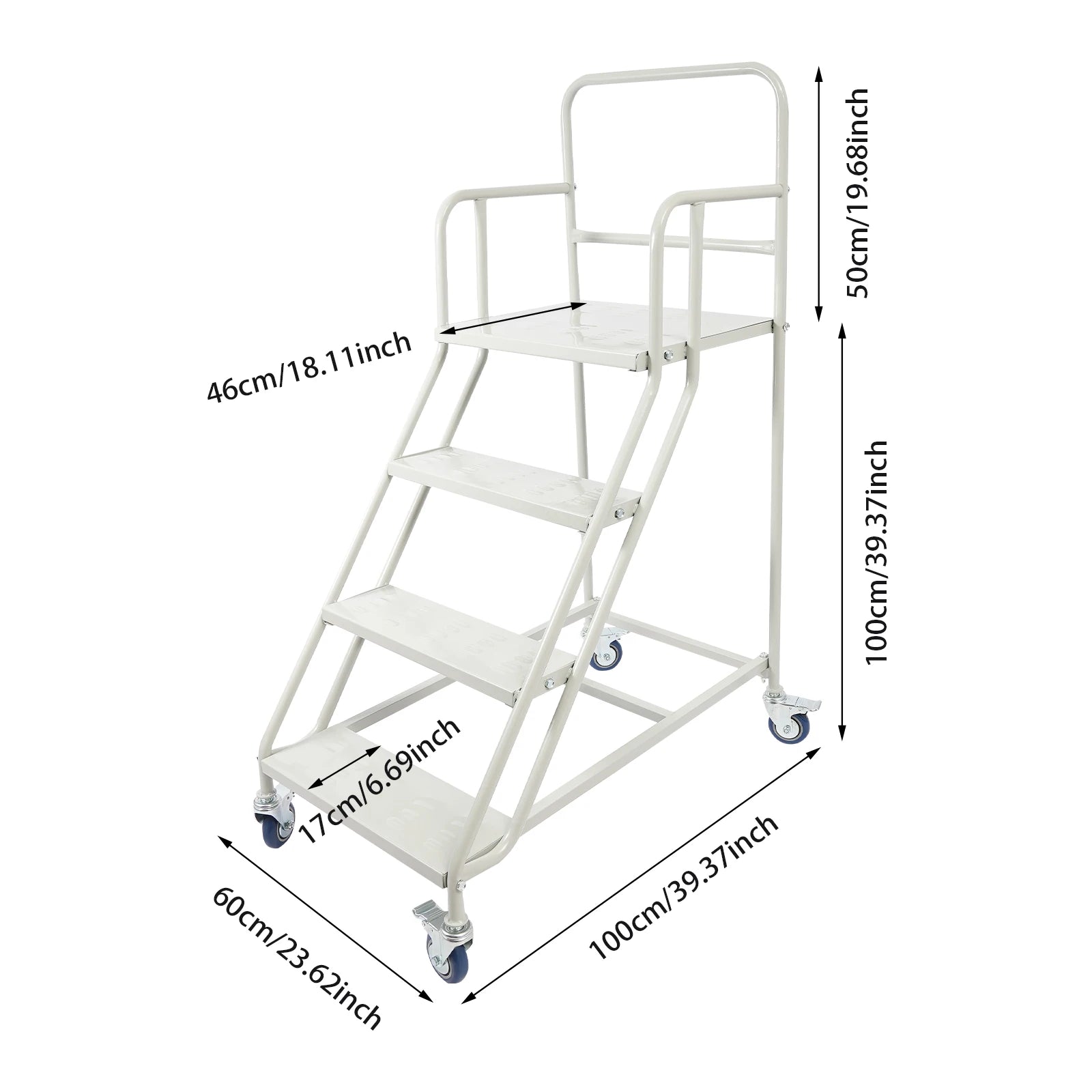 Heavy-Duty 4-Step Stair, High Load-Bearing Warehouse Ladder, Anti-Slip Mobile Step Ladder with Brake Wheel, Cold-Rolled Steel Elevation Platform with Guardrail for Warehouse Supermarket Home by S And B Enterprise