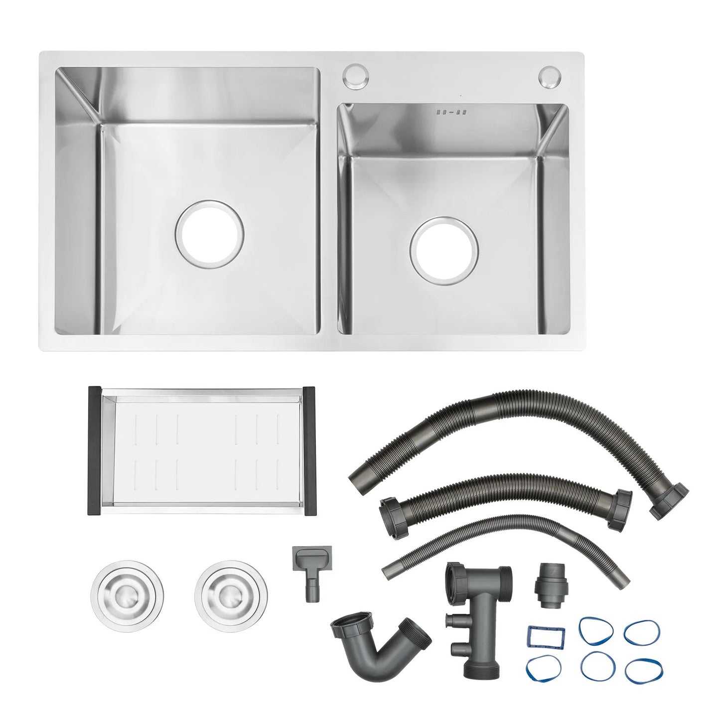 Stainless Steel Double Bowl Drop-In Kitchen Sink With Noise Reduction