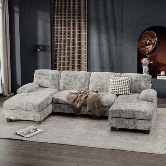 Convertible Sectional Sofa U Shaped Modern Fabric Sleeper