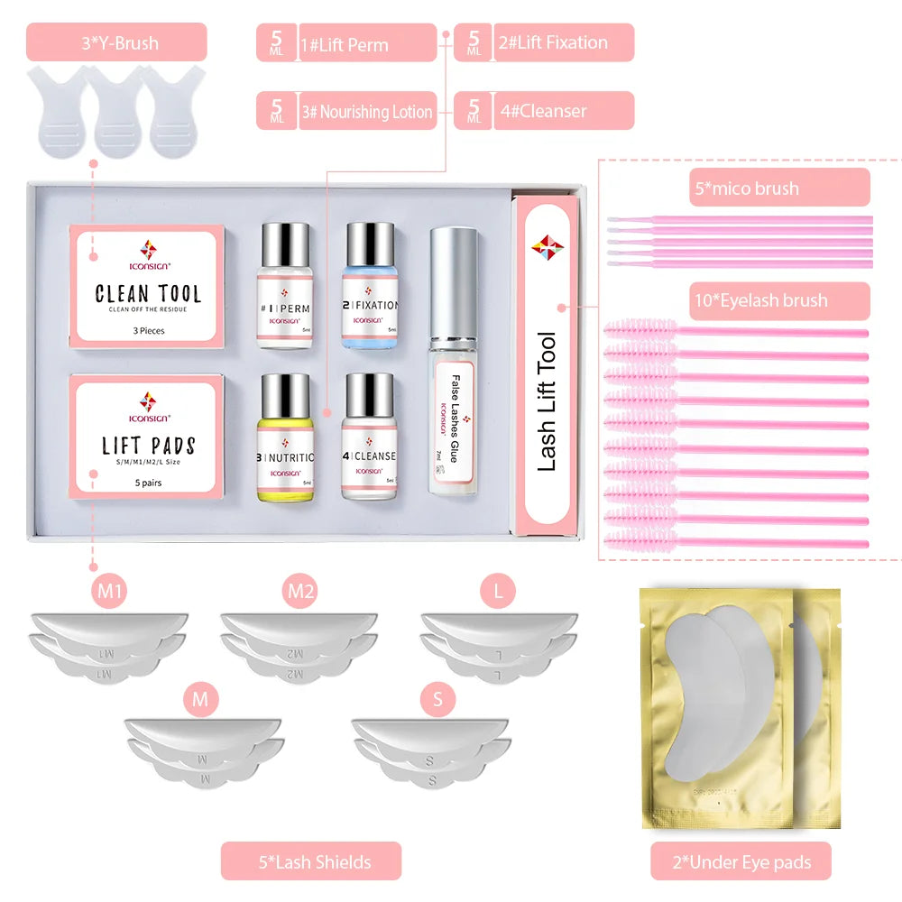 ICONSIGN Lash Lift Kit by S And B Enterprise with lift perm, fixer, cleanser, and nourishing lotion