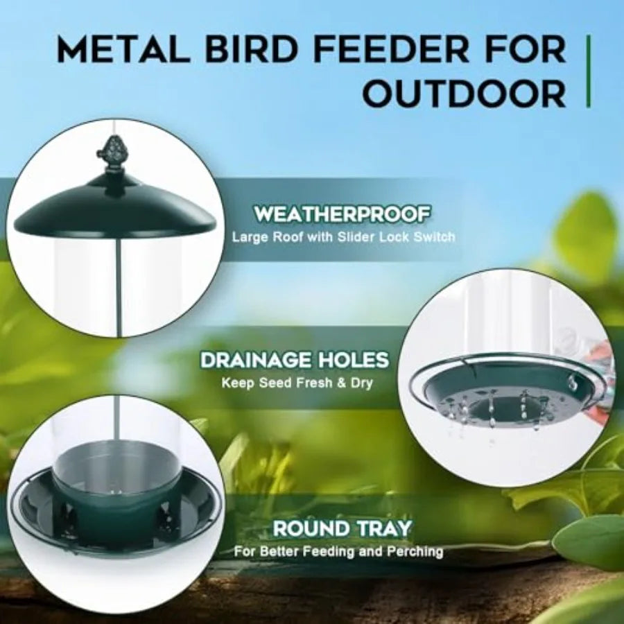 Metal Bird Feeders Outdoor Hanging Weather Resistant 360 Degree Tray by S And B Enterprise