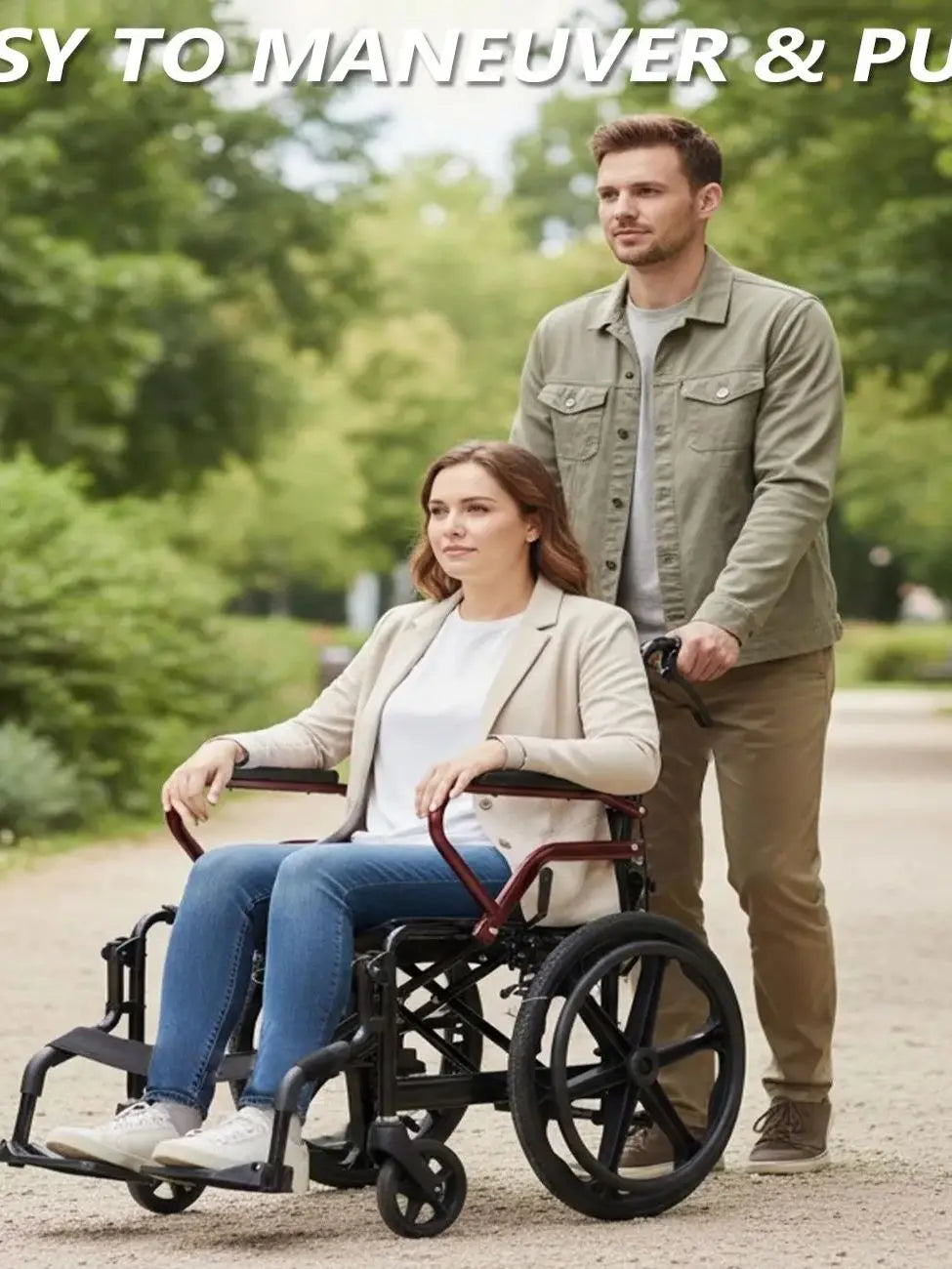 BROOBEY Lightweight Travel Wheelchair Foldable Hand Push
